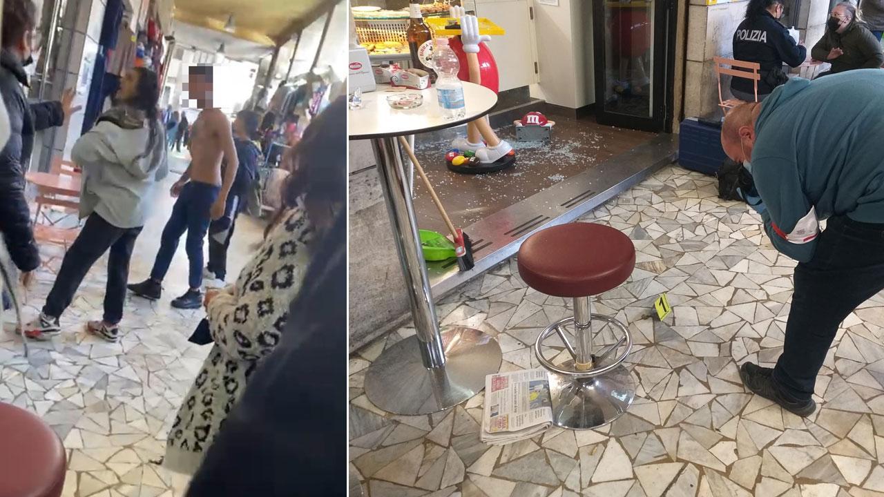 A sinistra un momento dell'aggressione, a destra i rilievi della polizia