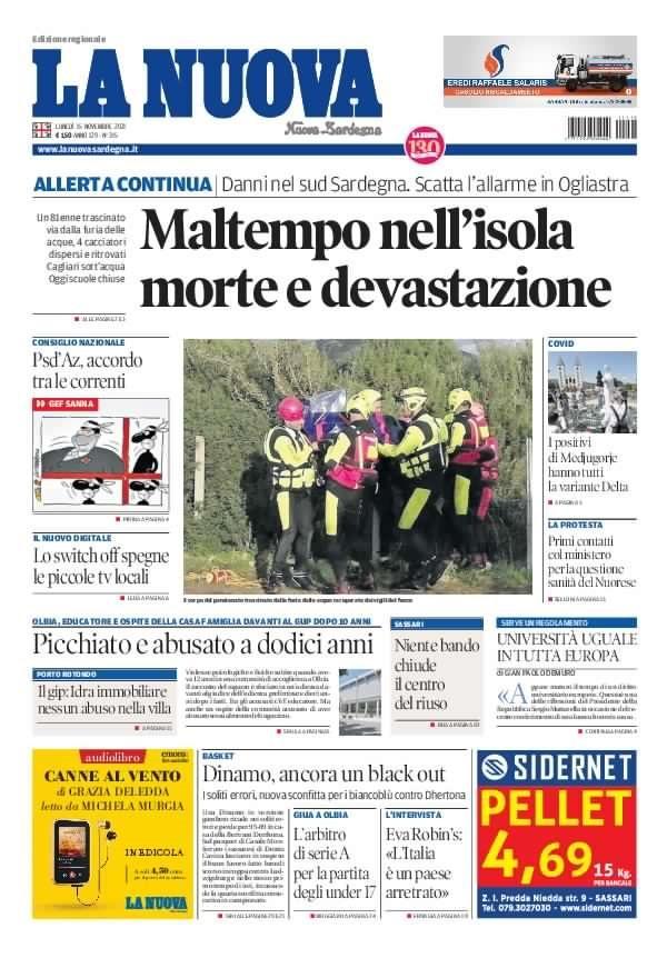 La Nuova Sardegna - Prima Pagina - 15 novembre 2021