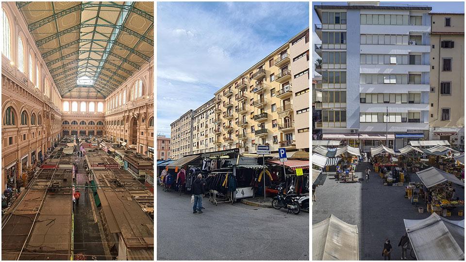 Il Mercato Centrale visto dall’alto, il mercato di via Buontalenti e a destra il mercato di piazza Cavallotti