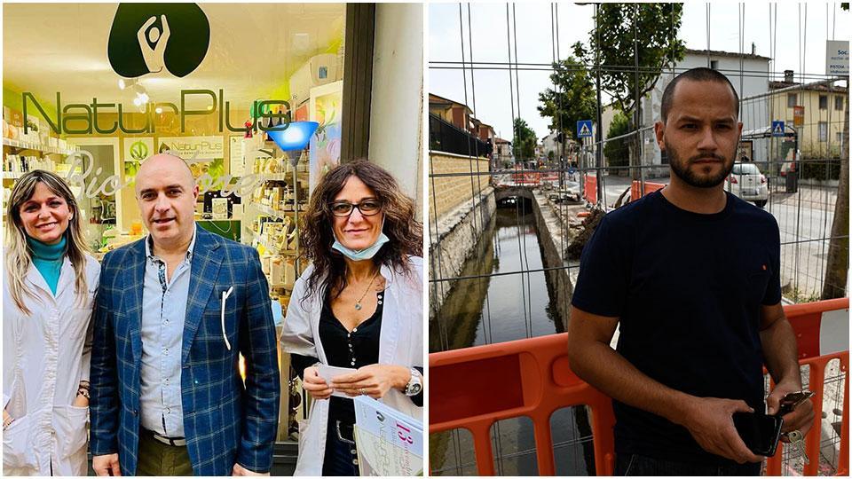 A sinistra Silvia Giagnetich e, a destra, Rosela Simi e Luca Floridia (Ccn) davanti al cantiere a San Concordio