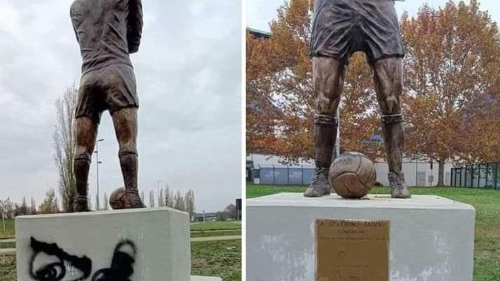 Vandali al Città del Tricolore, imbrattata la statua in bronzo del fondatore della Reggiana