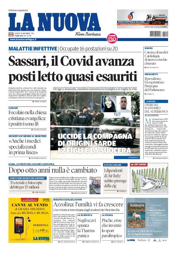 La Nuova Sardegna - Prima Pagina - 18 novembre 2021