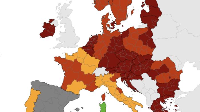 Mappa Covid europea, solo la Sardegna è verde 