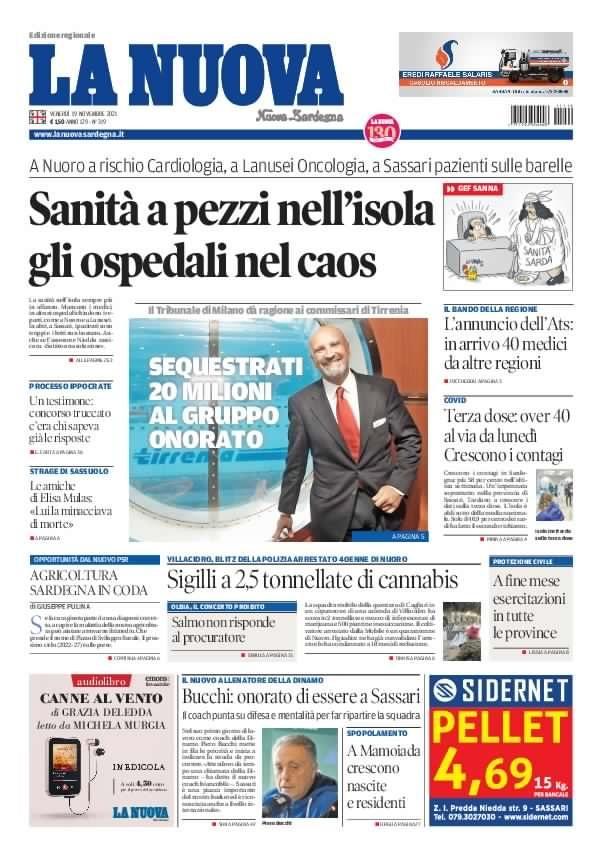 La Nuova Sardegna - Prima Pagina - 19 novembre 2021