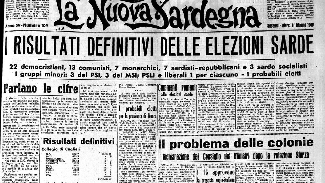 La prima pagina della Nuova Sardegna dell'11 maggio 1949