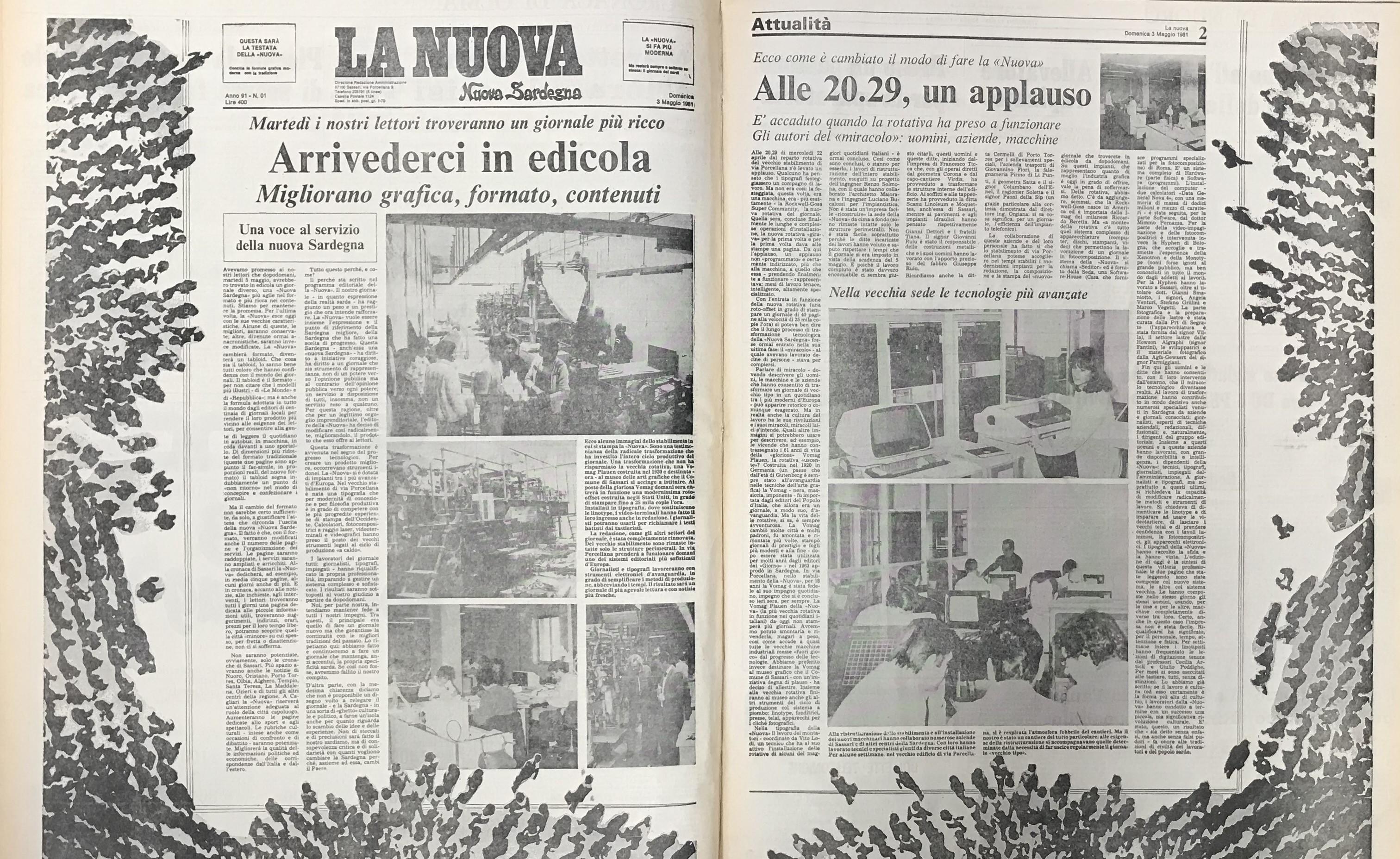 Il paginone con cui il 3 maggio 1981 fu presentata la nuova veste del giornale
