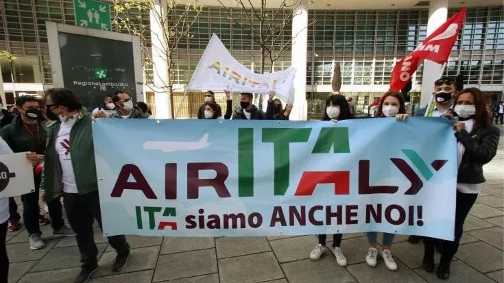 Manifestazione dei lavoratori Air Italy