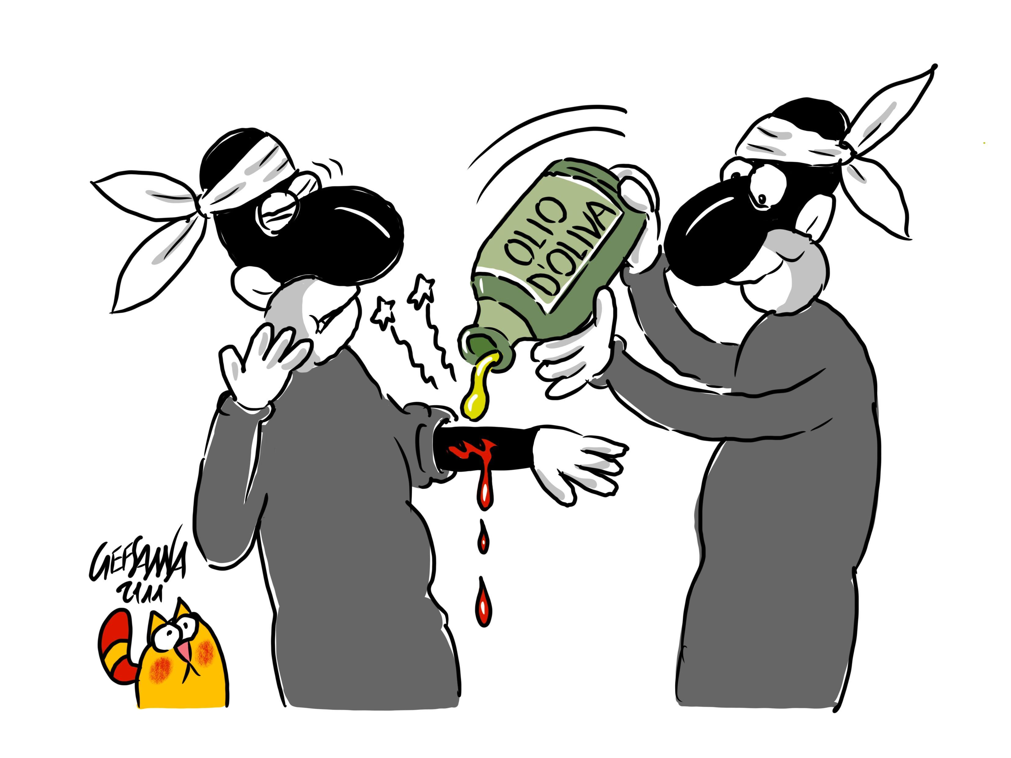 La vignetta di Gef: l'olio d'oliva arma contro i microbi, ricerca dell'università di Sassari 