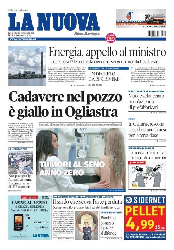 La Nuova Sardegna - Prima Pagina - 23 novembre 2021