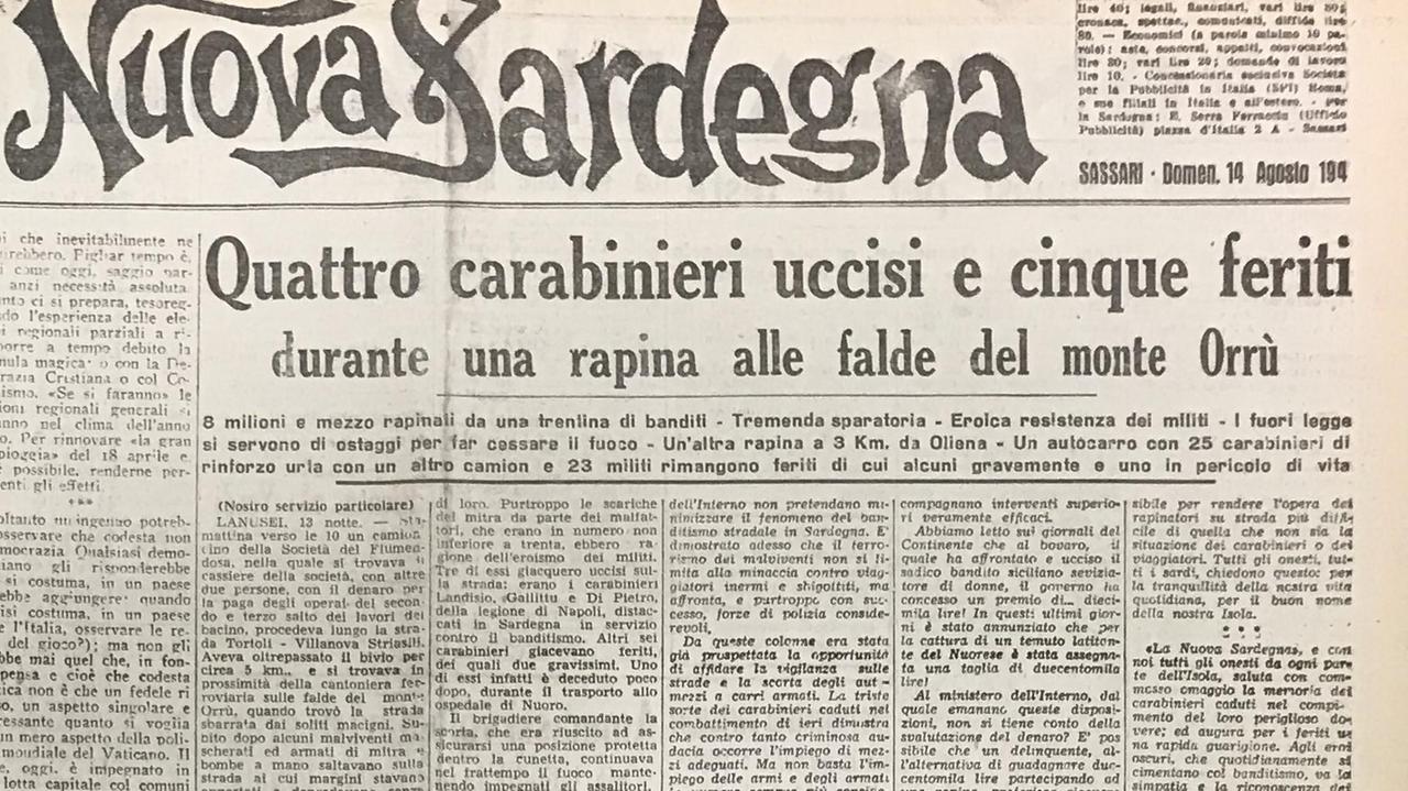 La prima pagina della Nuova Sardegna del 14 agosto 1949