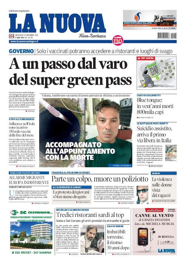La Nuova Sardegna - Prima Pagina - 24 novembre 2021