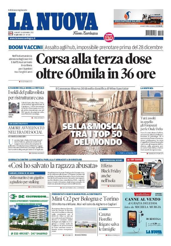 La Nuova Sardegna - Prima Pagina - 26 novembre 2021