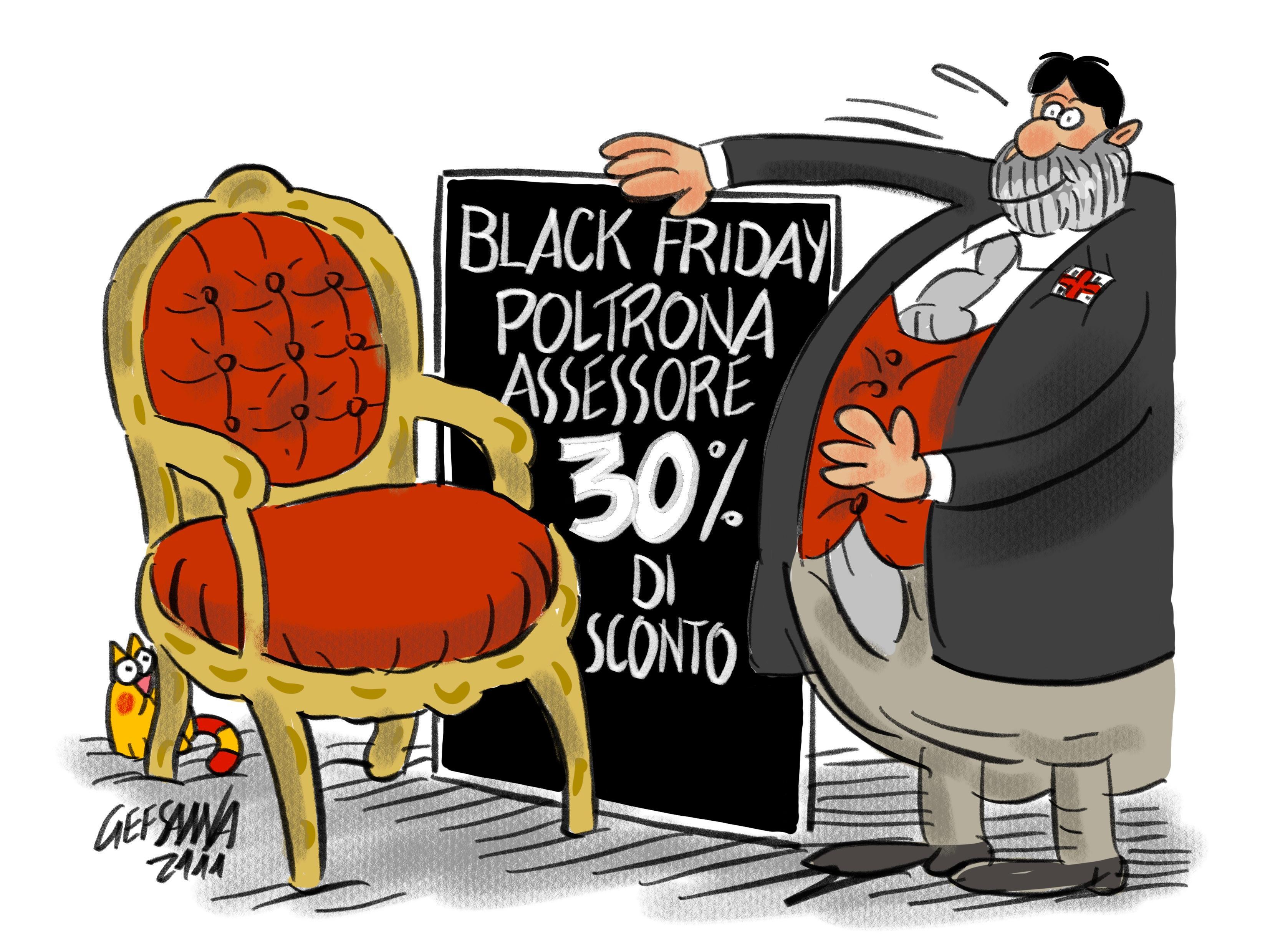 La vignetta di Gef: Black Friday anche nell'isola, corsa agli sconti 