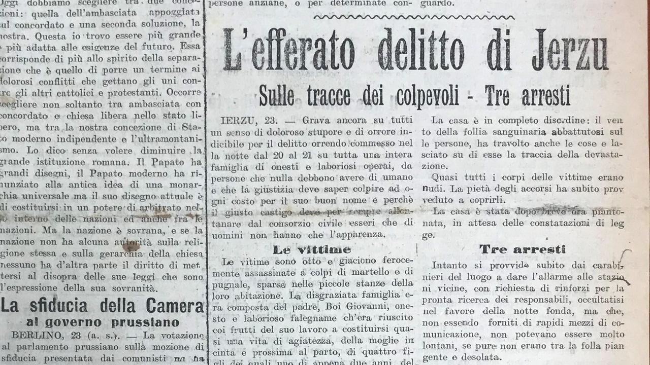 L'articolo del 25 gennaio 1925 sulla strage di Jerzu