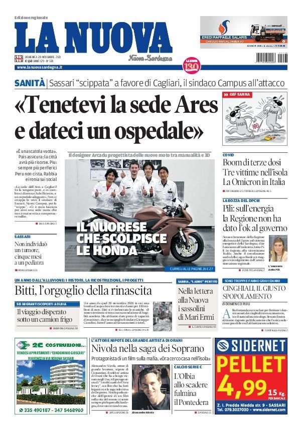 La Nuova Sardegna - Prima Pagina - 28 novembre 2021