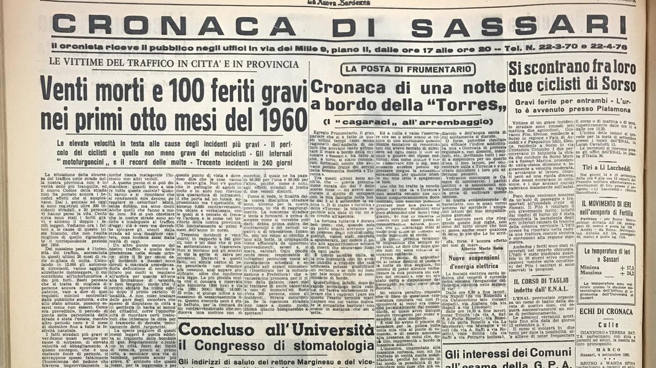 La cronaca di Sassari dell'8 settembre 1960