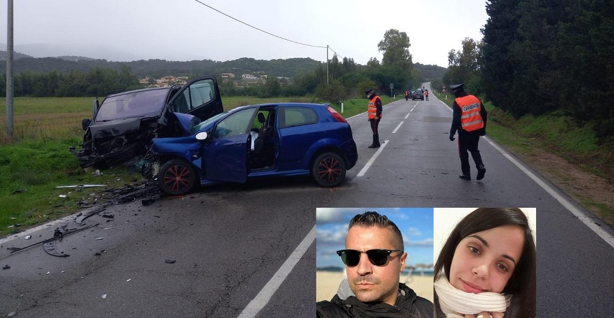 L'incidente fra Villasimius e Castiada. Nel riquadro le vittime: Alessio Massessi e Ambra Utzeri