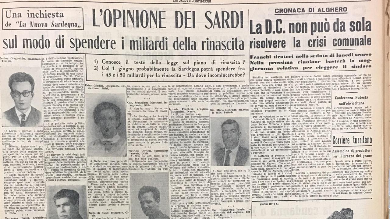 10 maggio 1962: una puntata dell'inchiesta della Nuova Sardegna su come spendere i miliardi del Piano di rinascita