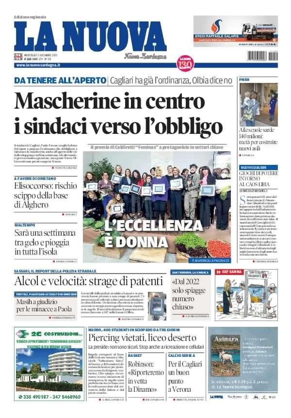La Nuova Sardegna - Prima Pagina - 1 dicembre 2021