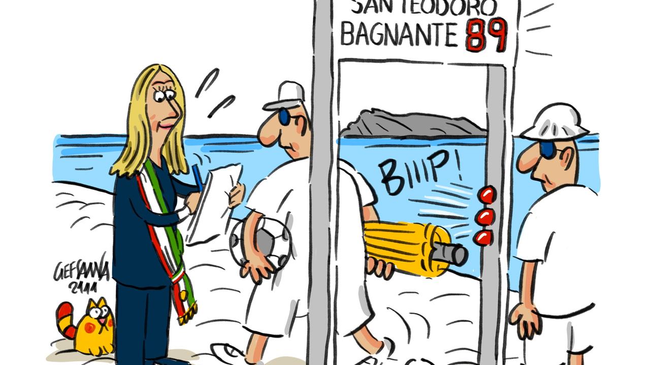 La vignetta di Gef: spiagge a numero chiuso dal 2022 a San Teodoro