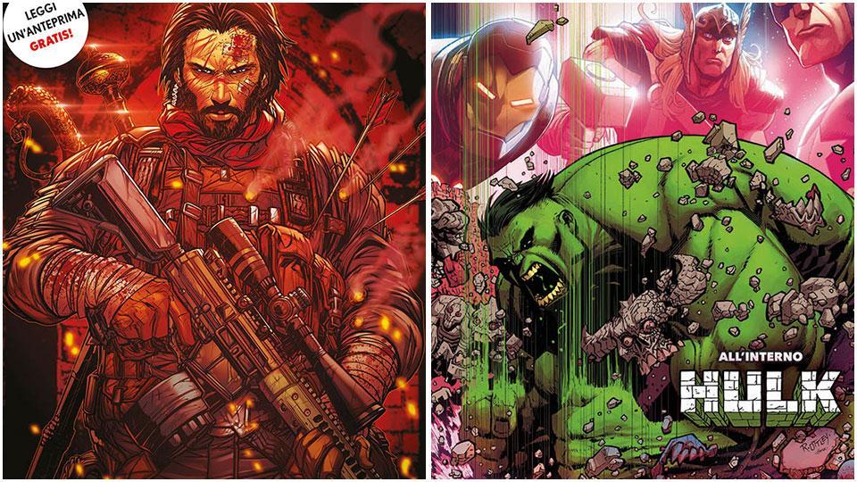 l’albo di Brzrkr e il dettaglio della copertina dell’albo di Hulk e degli Avengers