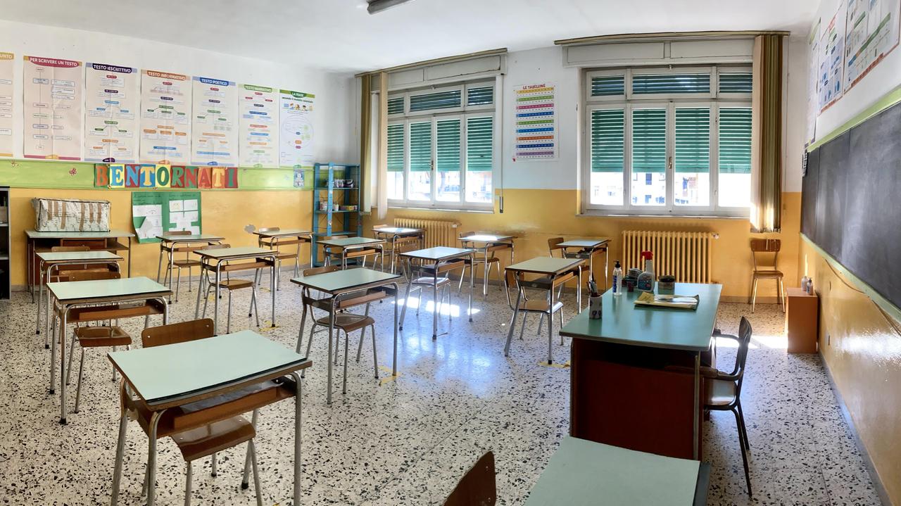 Un’aula con il distanziamento