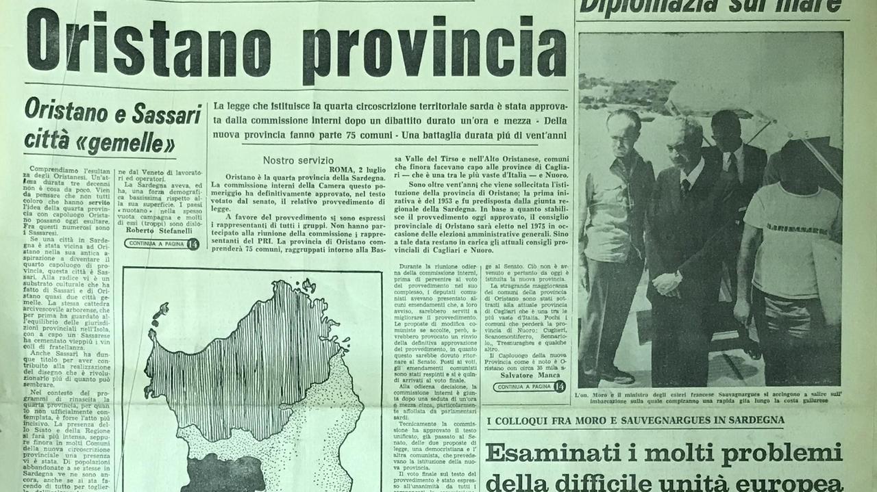 La prima pagina della Nuova Sardegna del 3 luglio 1974