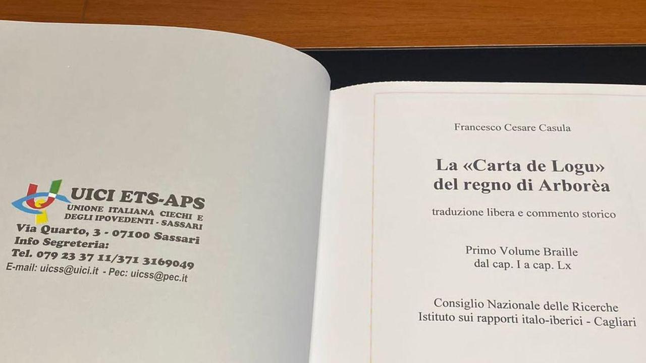 Una Carta de Logu in linguaggio braille dono dell’Uic di Sassari al tribunale