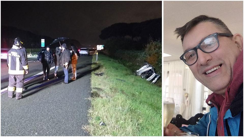 ciò che rimane della Toyota Avensis di Marcello Bardi dopo l’incidente sulla Variante