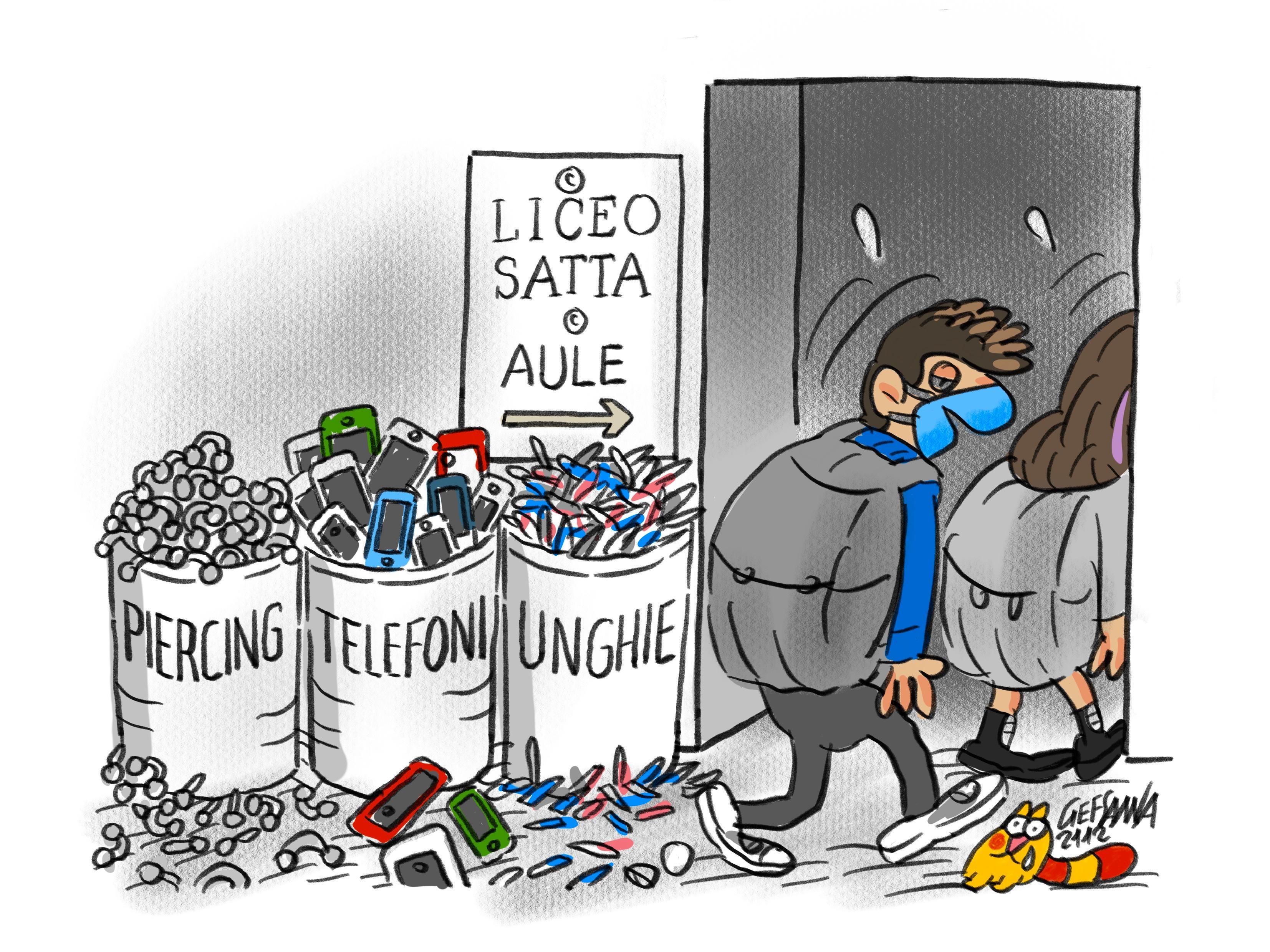 La vignetta di Gef: Nuoro, studenti in classe dopo l'apertura della preside