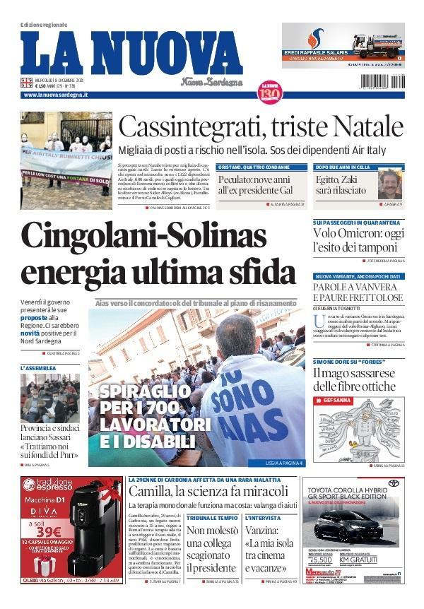 La Nuova Sardegna - Prima Pagina - 8 dicembre 2021