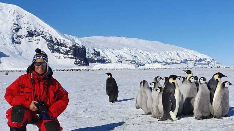 Paola Del Carlo con i pinguini imperatore (foto Pnra)