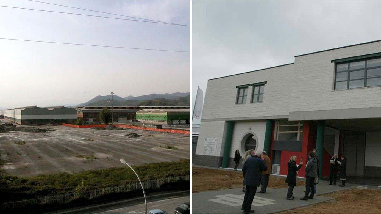 L’area tra via Massa Avenza e via Oliveti in uno scatto di qualche anno fa e la sede del Consorzio Zona
