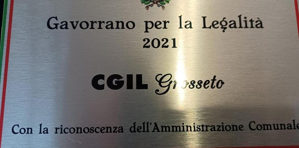 Consegnato a Cgil l’attestato per la legalità 2021