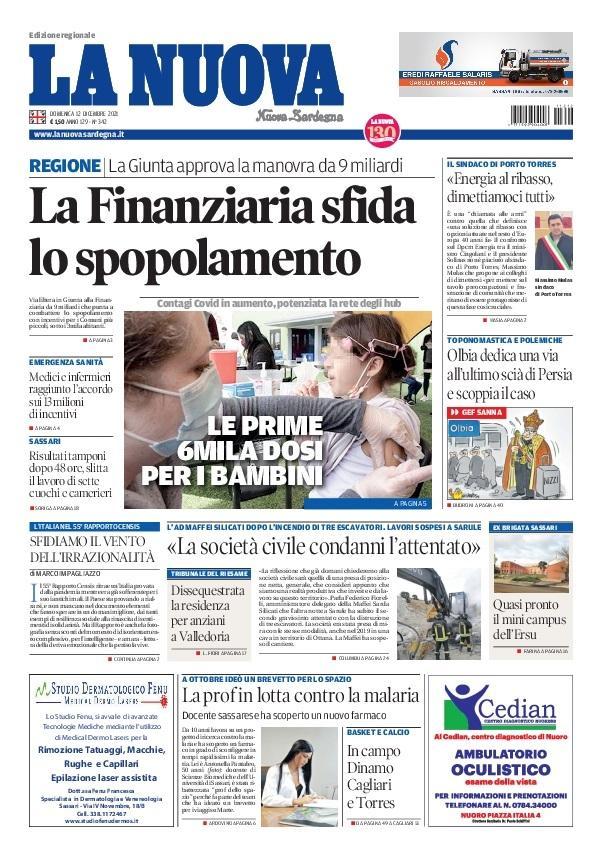 La Nuova Sardegna - Prima Pagina - 12 dicembre 2021