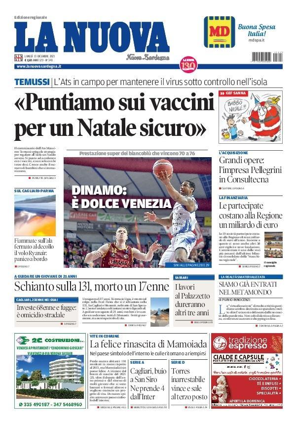 La Nuova Sardegna - Prima Pagina - 13 dicembre 2021