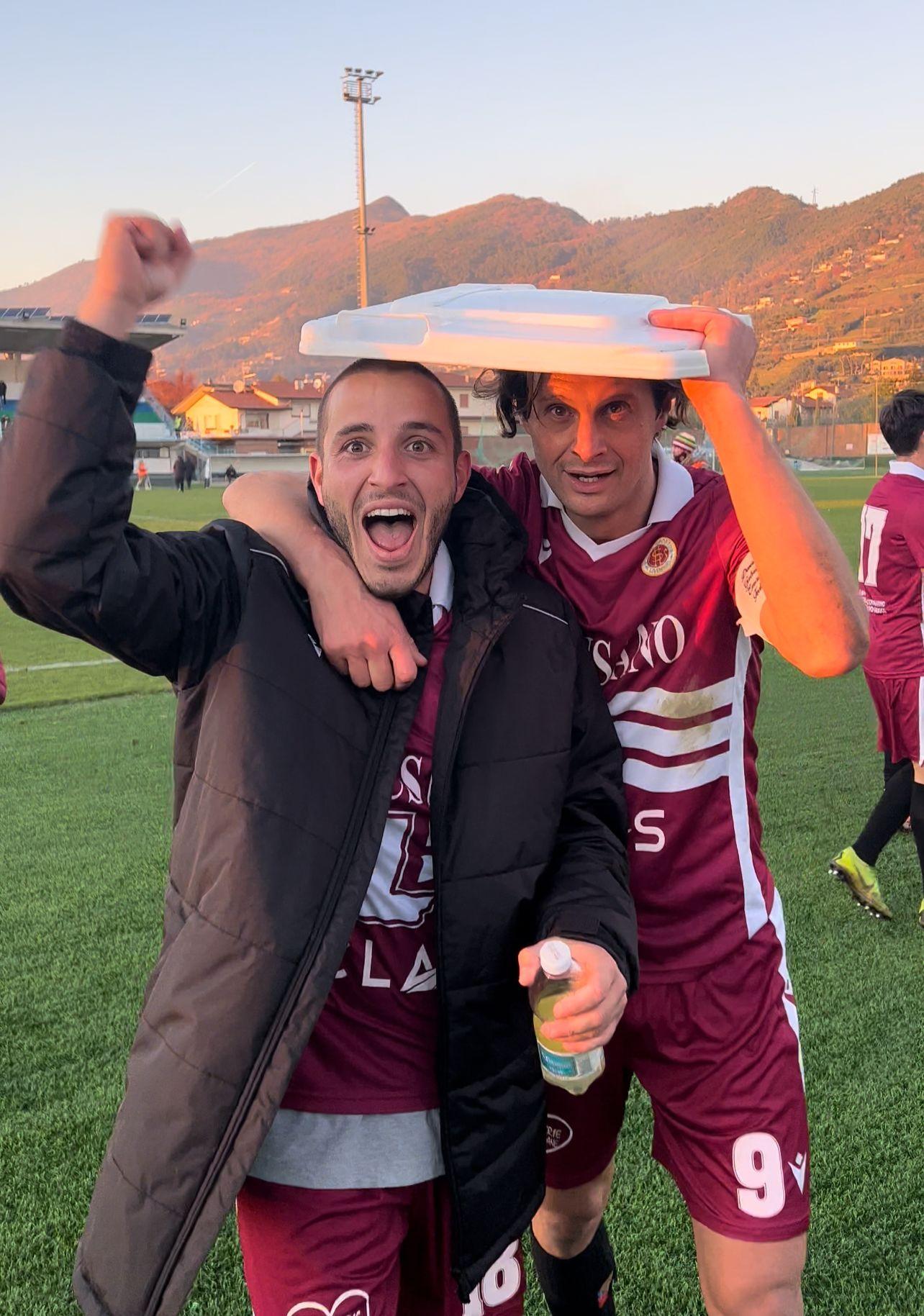 L’esultanza di Matteo Frati e Andrea Ferretti a fine partita
