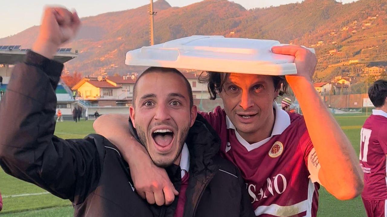 L’esultanza di Matteo Frati e Andrea Ferretti a fine partita