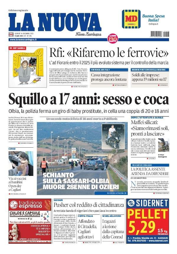 La Nuova Sardegna - Prima Pagina - 16 dicembre 2021
