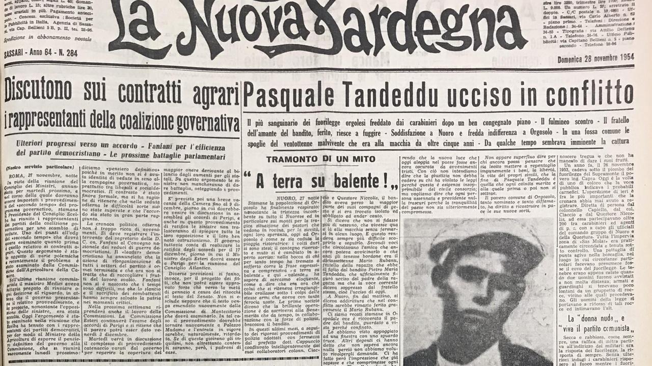 La prima pagina della Nuova Sardegna del 28 novembre 1954