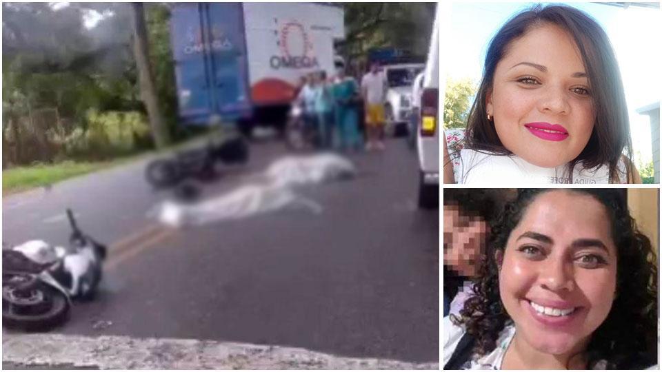 L’immagine dell’incidente avvenuto in Colombia (immagini tratte da San.Tv). A destra, in alto, Diana Carolina Guevara e, in basso, Yeimi Alejandra Guevara