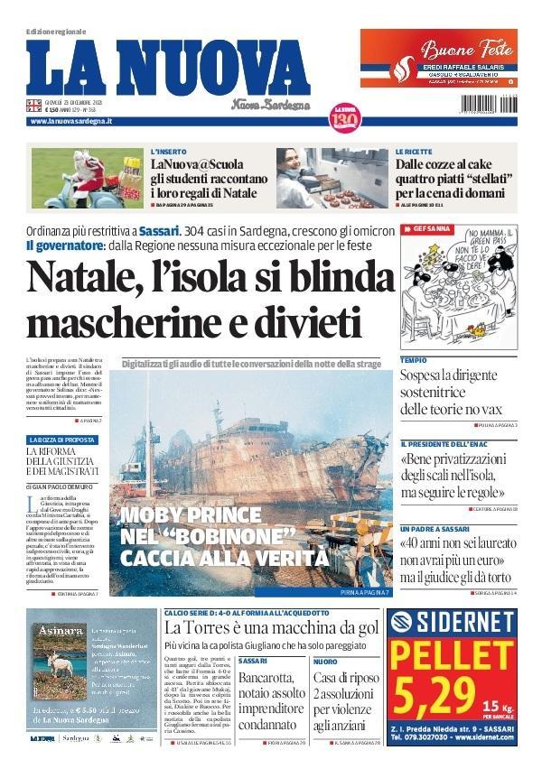La Nuova Sardegna - Prima Pagina - 23 dicembre 2021