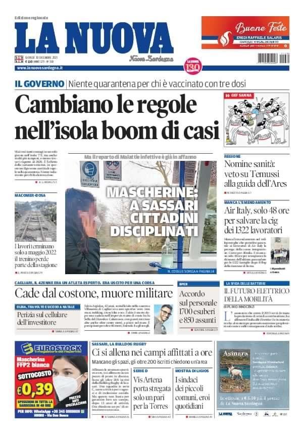 La Nuova Sardegna - Prima Pagina - 30 dicembre 2021