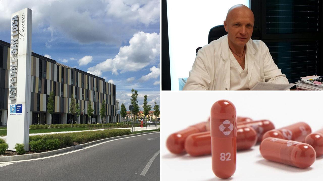 L’ospedale San Luca di Lucca; Sauro Luchi, responsabile di Malattie infettive ed Epatologia; alcune pillole anti-Covid prodotte da Merck