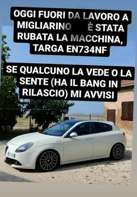 Auto rubata davanti al posto di lavoro Potrebbe servire per compiere furti