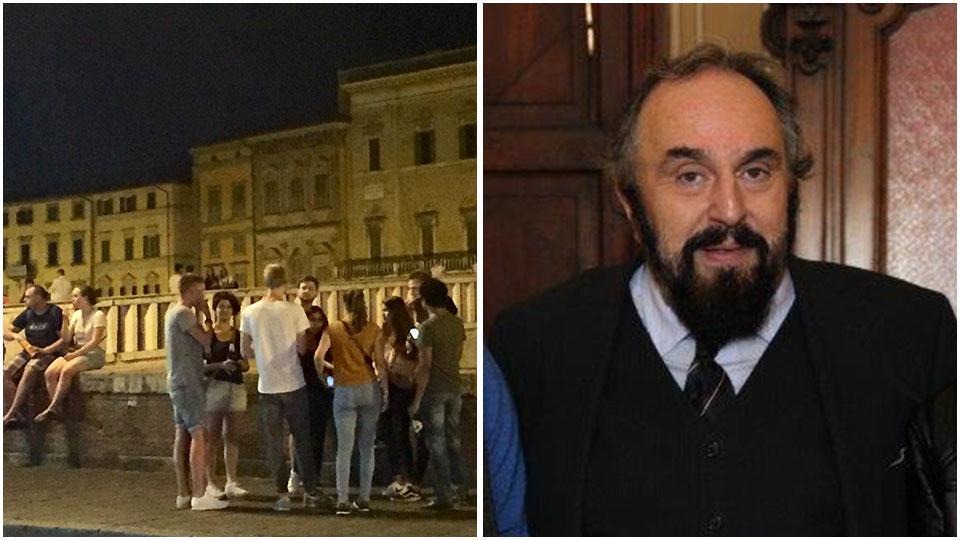 Alcuni ragazzi sui lungarni durante una serata e l’attore ed ex assessore Andrea Buscemi