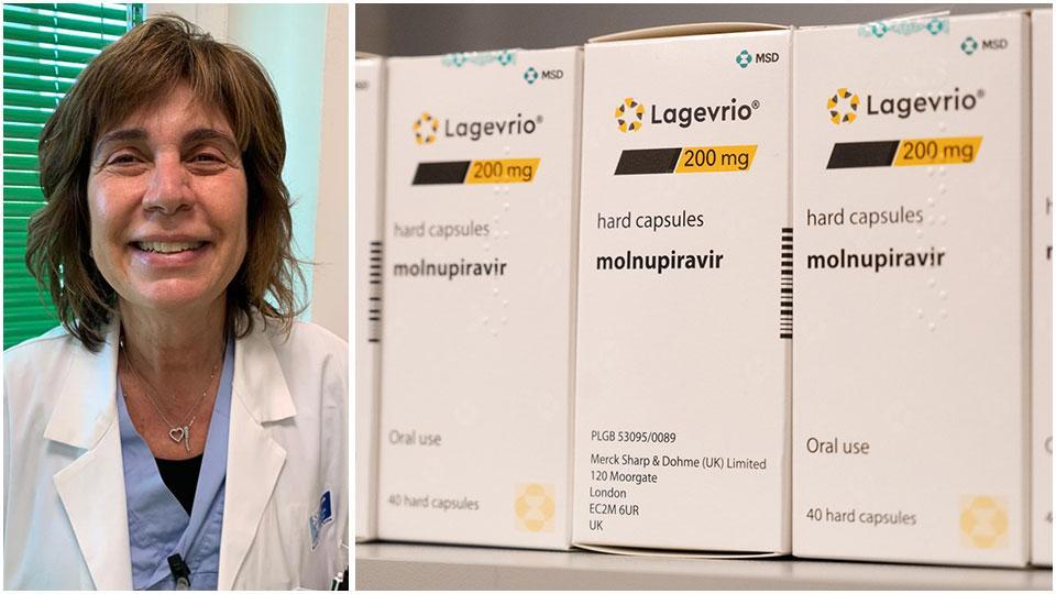 Cesira Nencioni, direttrice del reparto di Malattie infettive al Misericordia. A destra una scatola di Lagevrio