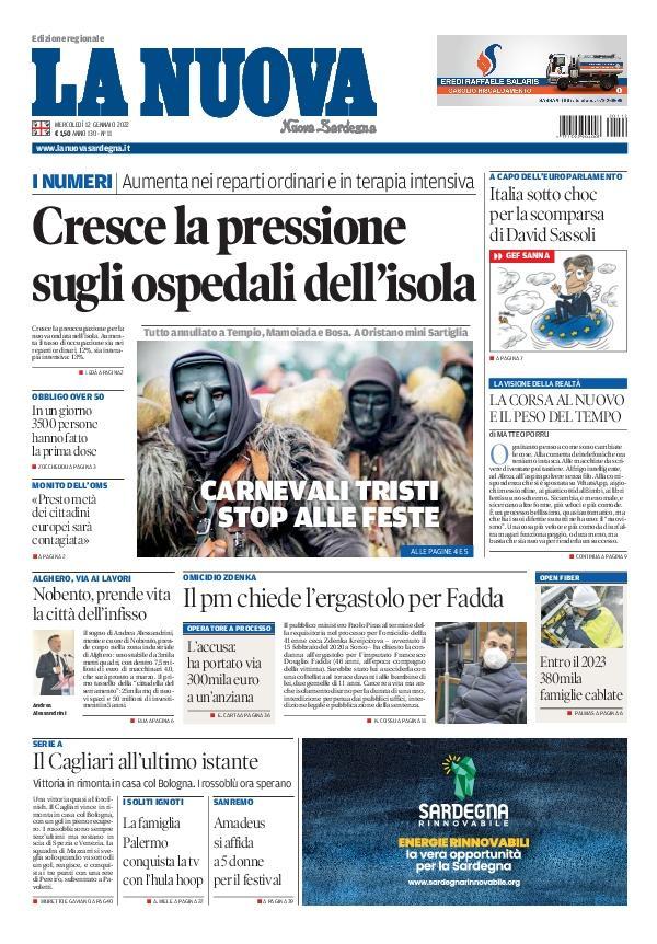 La Nuova Sardegna - Prima Pagina - 12 gennaio 2022