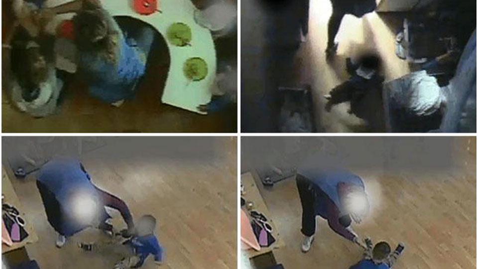 Quattro fermo immagine dai video delle telecamere installate dalla polizia di stato nell’asilo