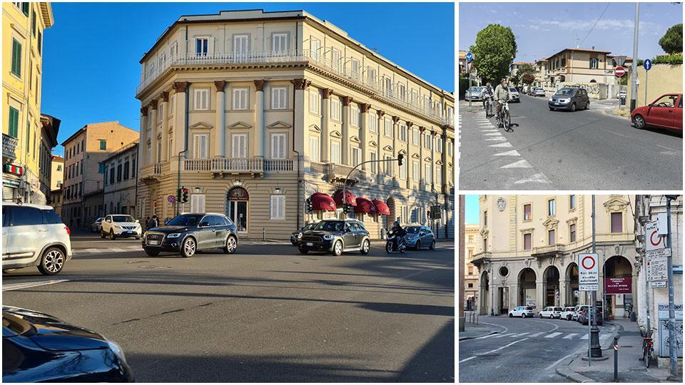 L’incrocio tra il viale Italia e via dei Funaioli, via Montebello e il varco Ztl di via San Francesco